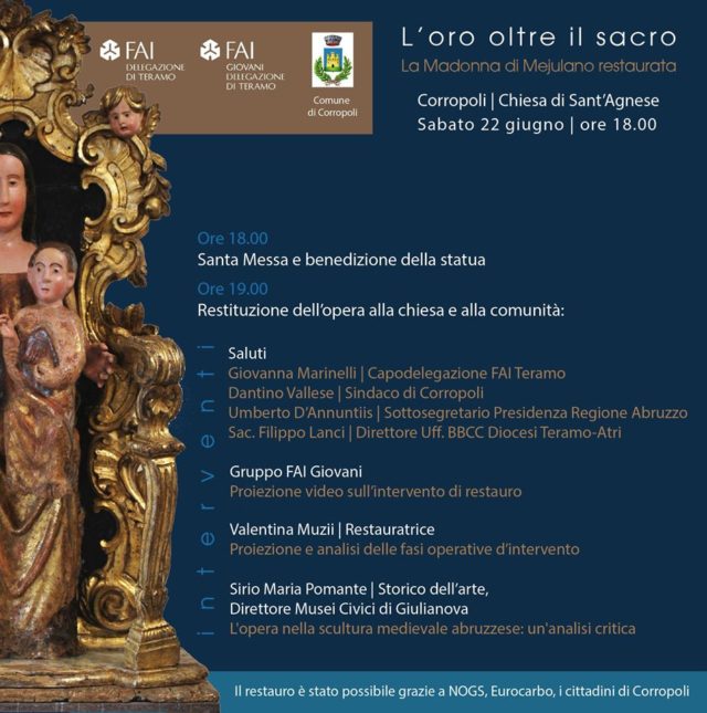 Corropoli, riconsegna della Madonna di Mejulano: intervento di restauro