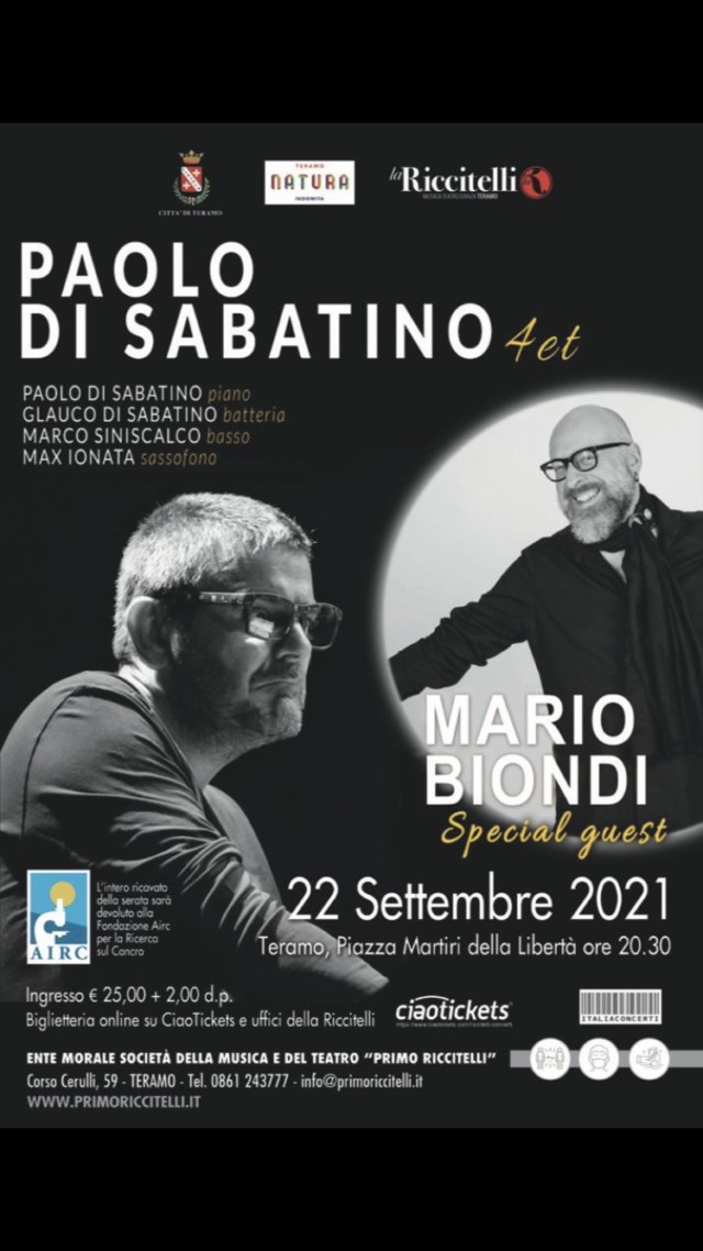 A Teramo Mario Biondi e Paolo Di Sabatino in concerto per Airc