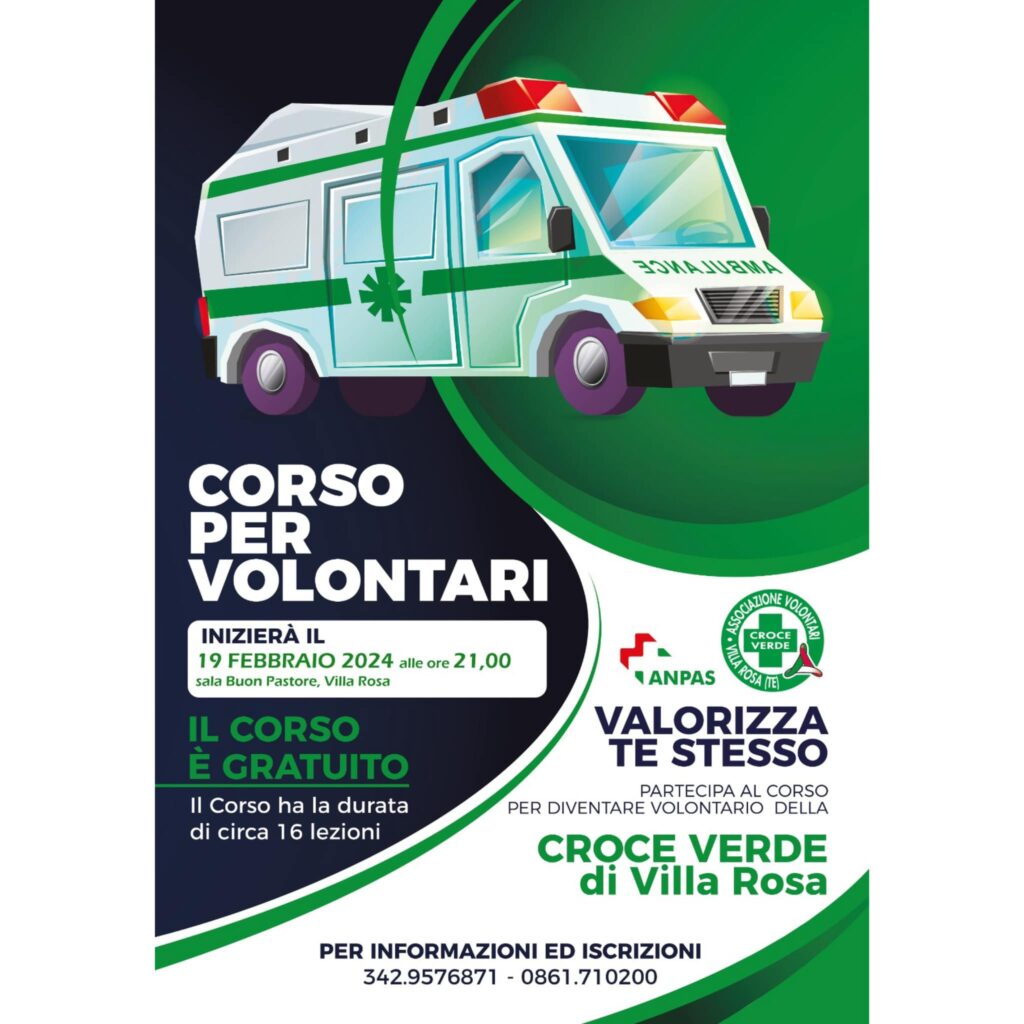 Croce Verde di Villa Rosa, al via il corso di Primo Soccorso